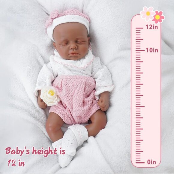 🆕12Inch Realistic Full Body Silicone Reborn tan Baby Girl Sleeping Reborn Dolls - Picture 6 of 9